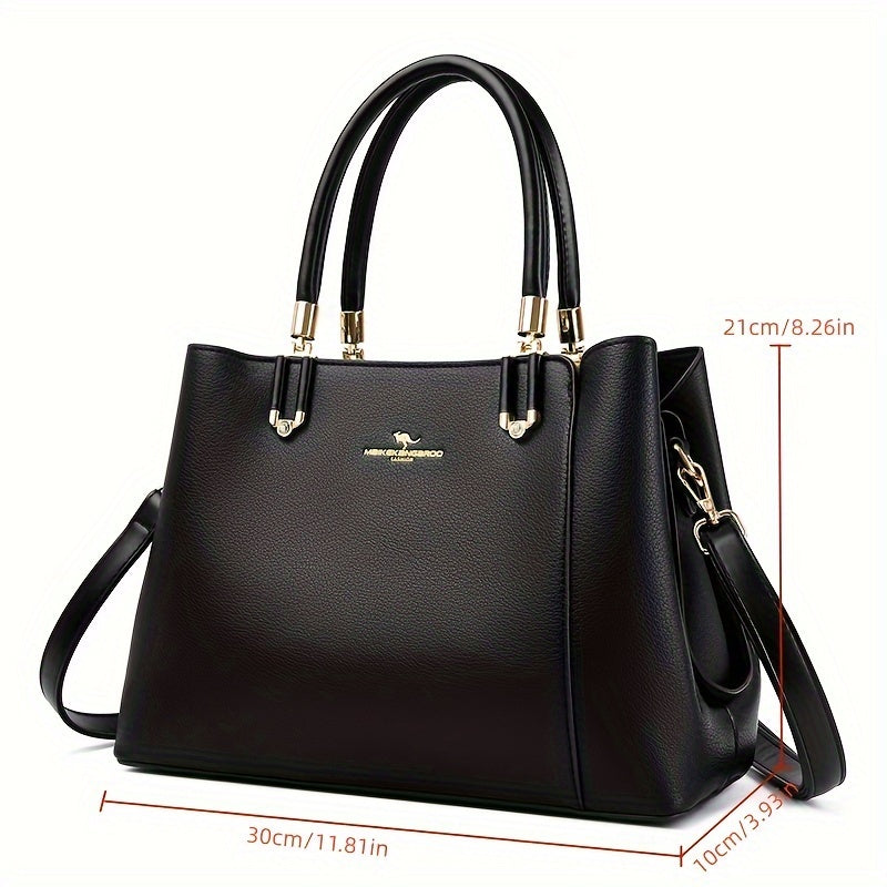 Elegant Women's Handbag with Detachable Adjustable Strap – Large Capacity Satchel, White & Brown Design, Golden-Tone Hardware, Perfect for Work or Casual Outings