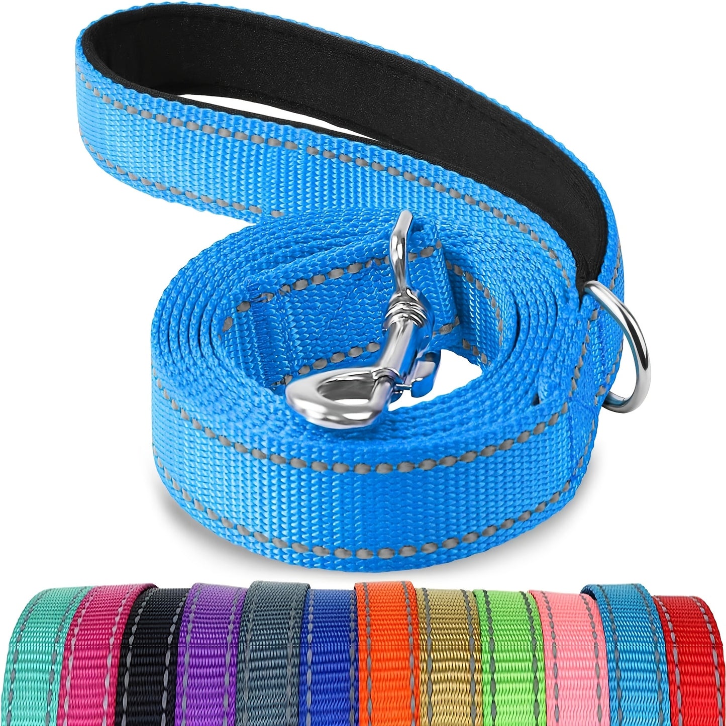 Reflective Dog Leash With Padded Handle, 5 Feet Long And 1 Inch Wide, Suitable For Walking And Training Medium To Large Dogs. Durable And Sturdy, Available In Multiple Color Options, Without Battery