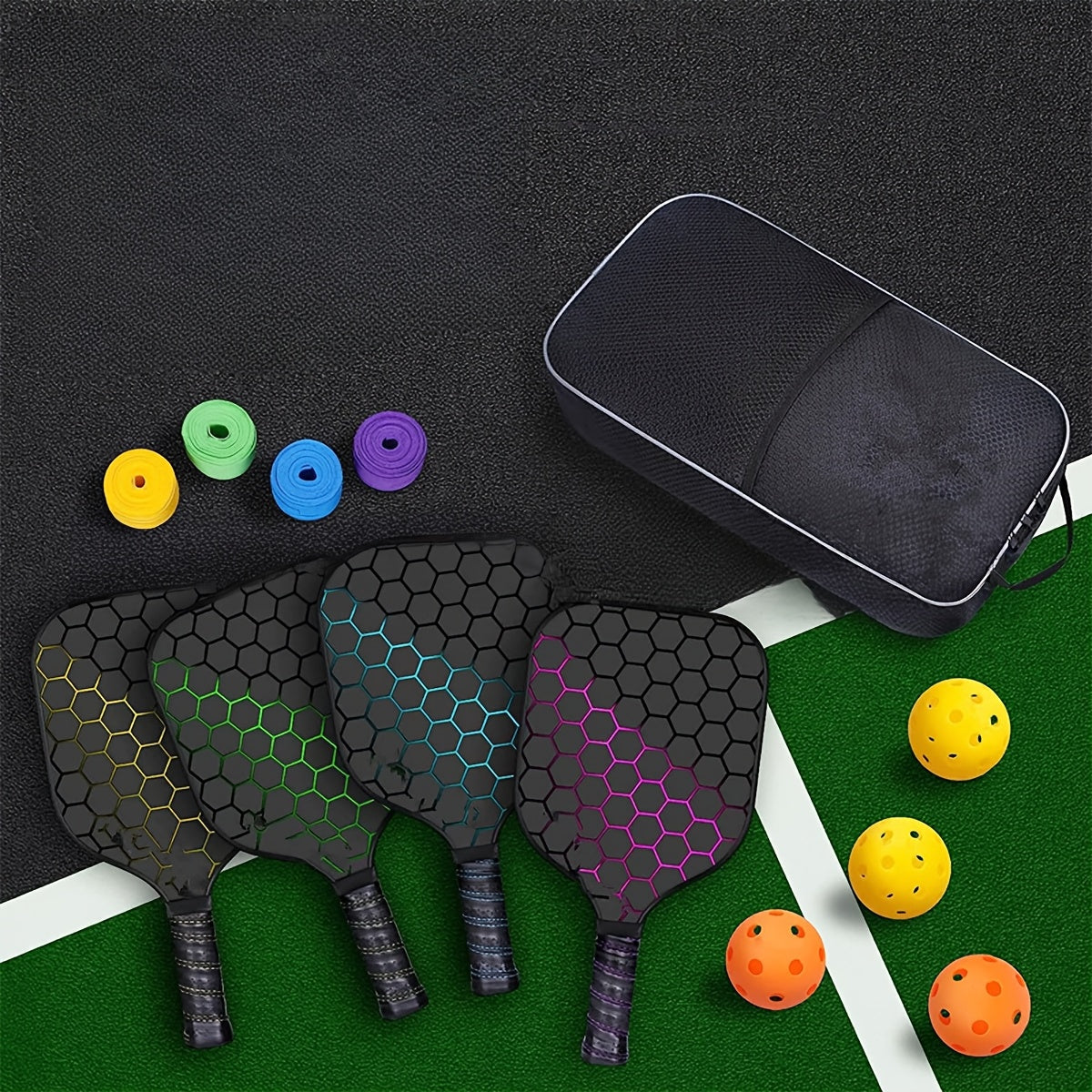 1 Set Glass Fiber Pickleball Paddle with Balls - Thermally Pressed, Durable Outdoor Sports Equipment for Training and Competition