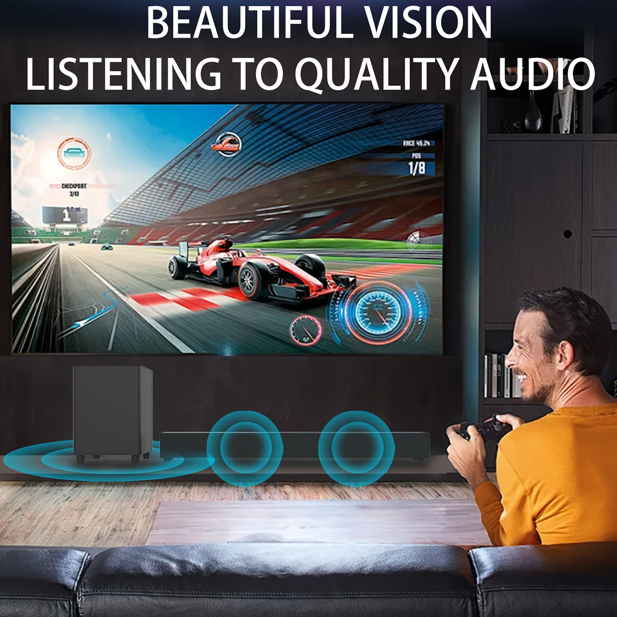 Soundbar / 60W Powerful Soundbar System with Subwoofer - 5.0, Home Theater Speaker with Deep Bass, HDTV-like Audio, USB/AUX//Mic Inputs, Compatible with Smart TV, PC, Gaming, Projector - Easy Setup & Remote Control Included