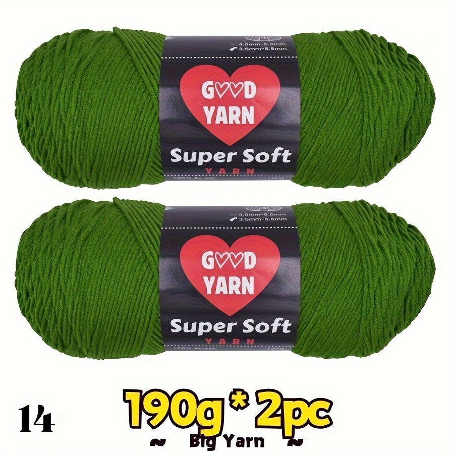 2pc*190g big 100% Acrylic yarn for knitting, crocheting, amigurumi and craft projects, #4-Worsted Yarn