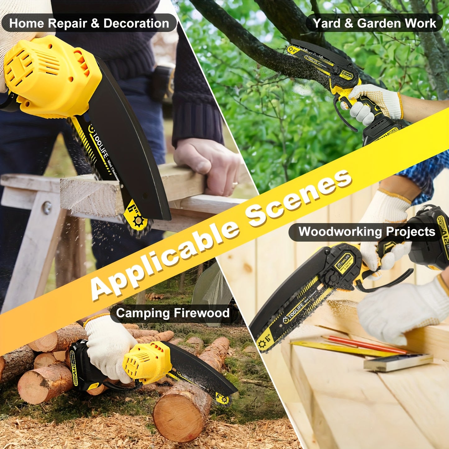 Mini Chainsaw Cordless, 6 Inch Handheld Electric Portable Power Chainsaw, 2 Rechargeable Batteries And Toolbox, Tree Trimming Wood Working & Cutting. Courtyard, Household, Survival Outdoor Tools. Gardening Supplies & Equipmen