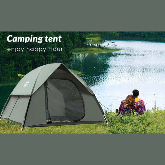 2-5 Person Family Camping Tent, All-Season Waterproof Nylon Dome with Steel Frame, Easy Setup, Removable Rainfly, Zipper Closure, Outdoor Shelter for Hiking, Traveling