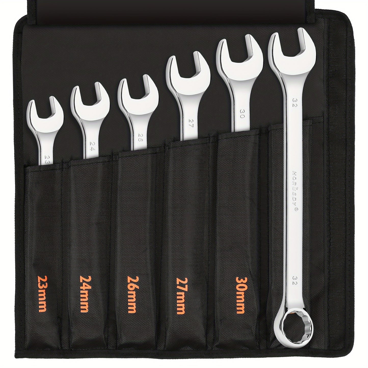 HORUSDY Large Wrench Set With Rolling Pouch 6-Piece SAE Metric 12 Point Chrome Vanadium Steel