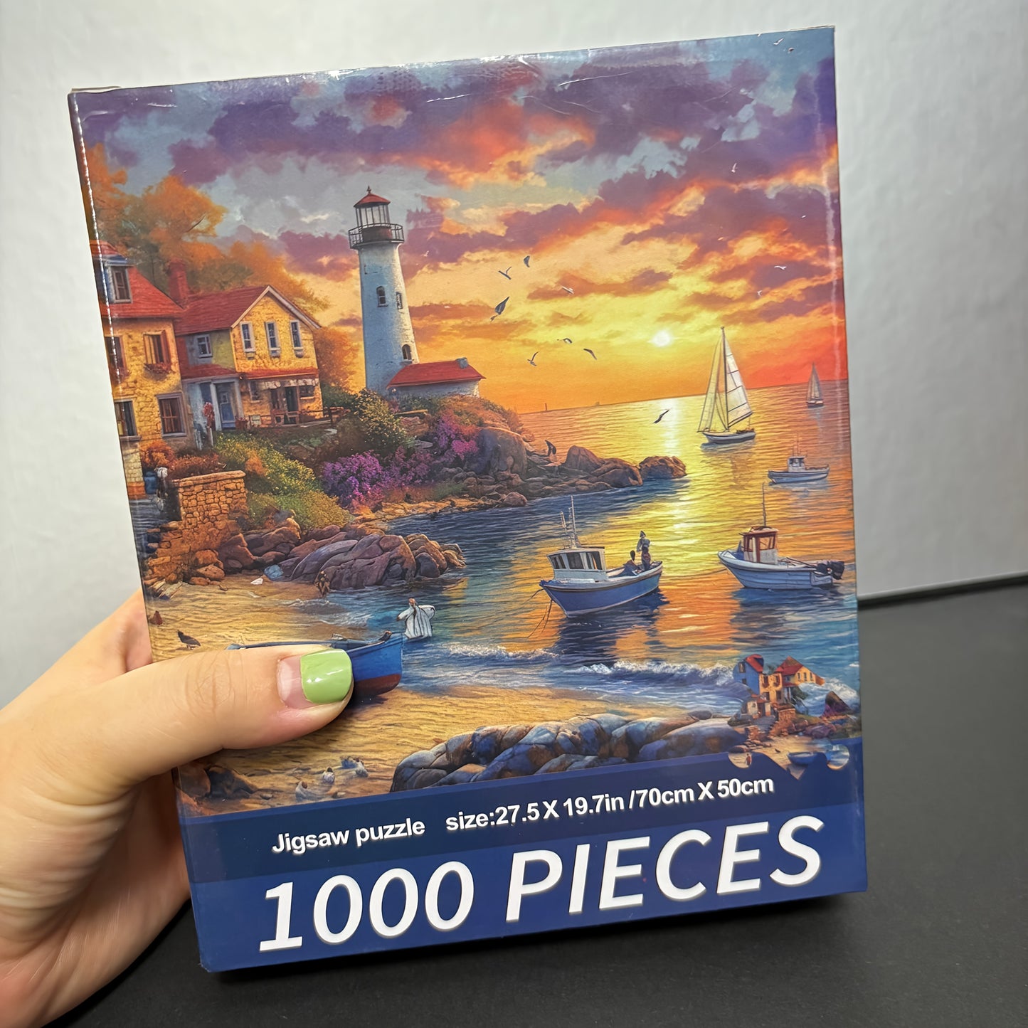 1000pcs Beach Sunset Jigsaw Puzzle - Town Scene 27.56x19.69inch; Large Paper Puzzle for Adults & Families - Perfect for Relaxation