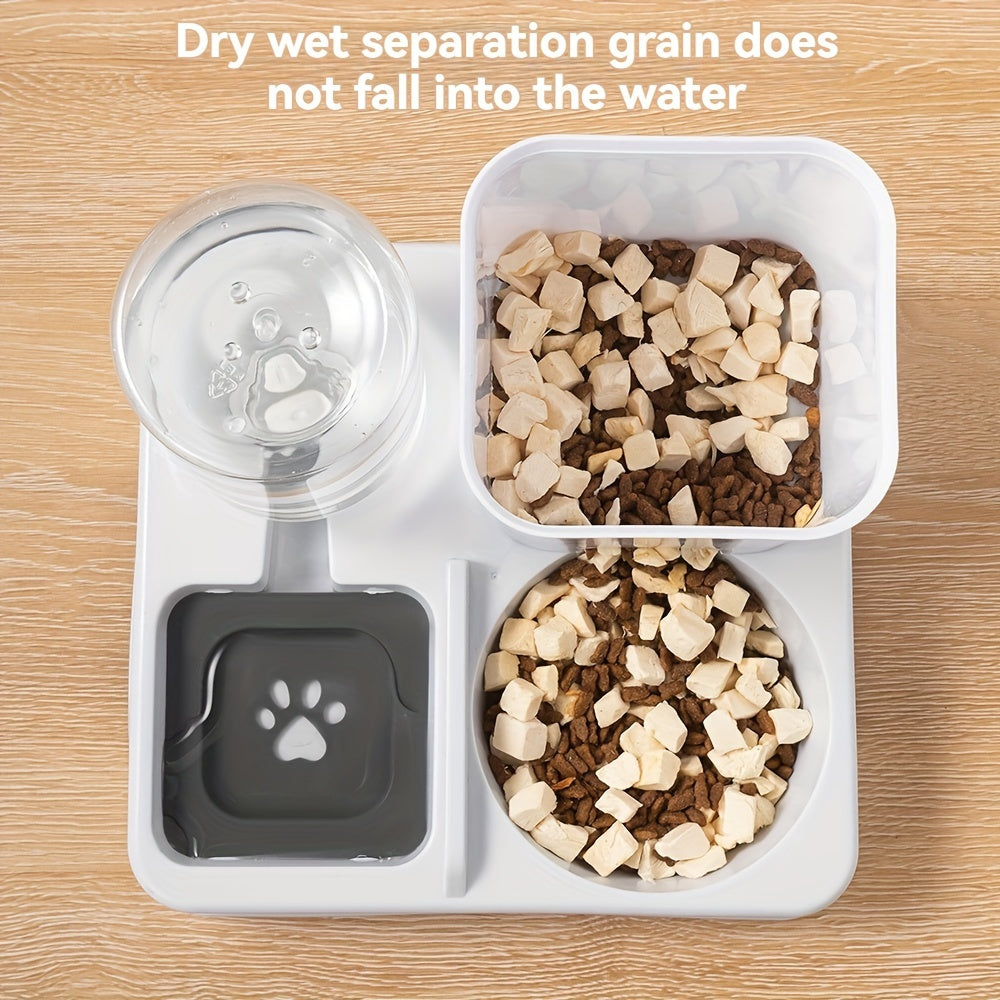 2-in-1 Cat Bowl, Plastic Pet Feeder with Water Dish, Dual-Function Pet Food and Water Bowl, Easy to Clean, Durable, for Cats and Dogs