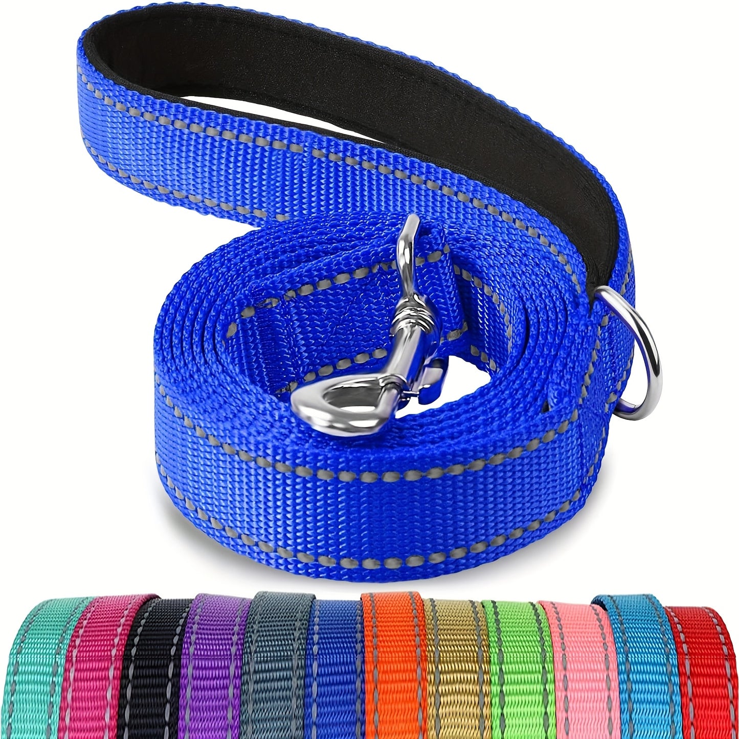 Reflective Dog Leash With Padded Handle, 5 Feet Long And 1 Inch Wide, Suitable For Walking And Training Medium To Large Dogs. Durable And Sturdy, Available In Multiple Color Options, Without Battery