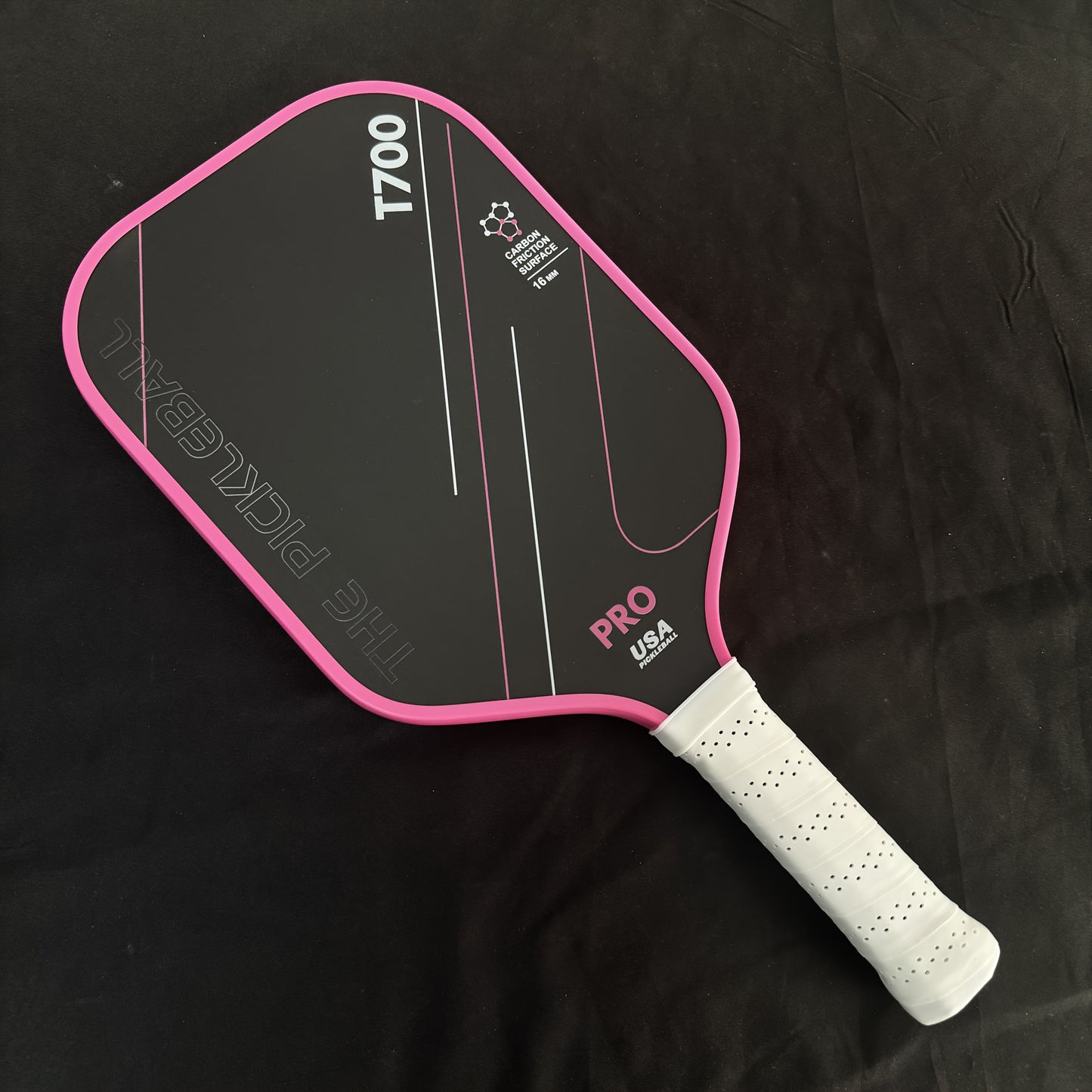 Pickleball, 1pc T700 Carbon Fiber Pickleball Paddle - Pink, Cold Pressed with Cloth Pattern Finish, 16mm Profile, Textured Surface for Powerful Spin and Balance