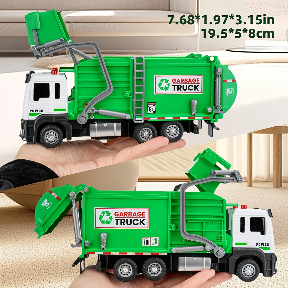 Toys / Garbage Truck Toys for Kids, Pull Back Garbage Truck Toy with Lights and Sounds and Recycling Truck Toy With Trash Cans And Bins And Trash Cards