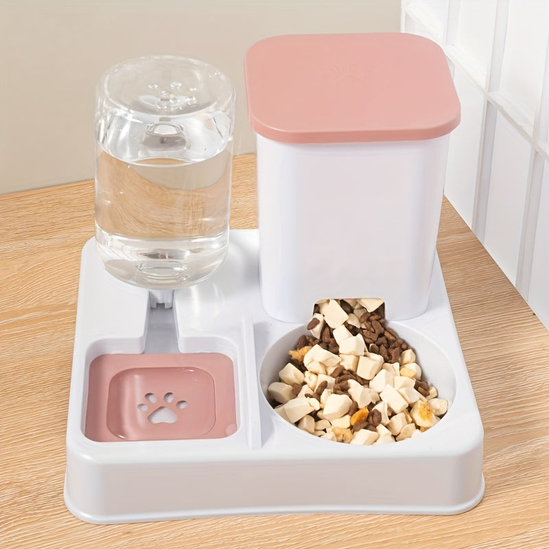 2-in-1 Cat Bowl, Plastic Pet Feeder with Water Dish, Dual-Function Pet Food and Water Bowl, Easy to Clean, Durable, for Cats and Dogs
