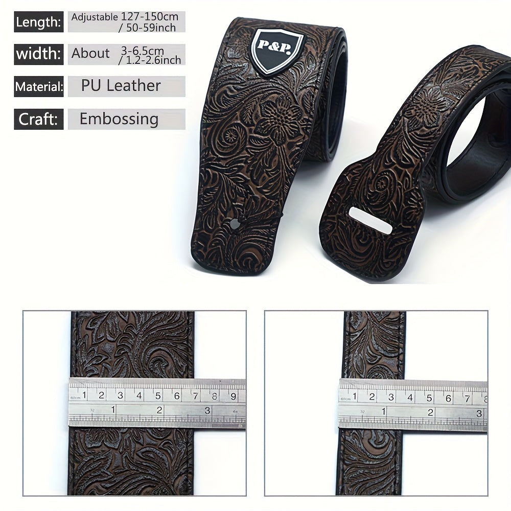 Guitar Straps / 2.5 Inch Guitar Strap Genuine Faux Leather Adjustable Soft Embroidered Belt For Classical Bass Music Hobby Guitar Accessories (Random Pattern)