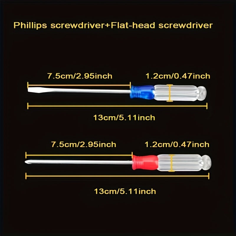 10pcs/1set Crystal Screwdriver, Transparent Handle, Durable Steel, Multiple Sizes of Flat and Phillips Heads - Suitable for Home and Industrial Use