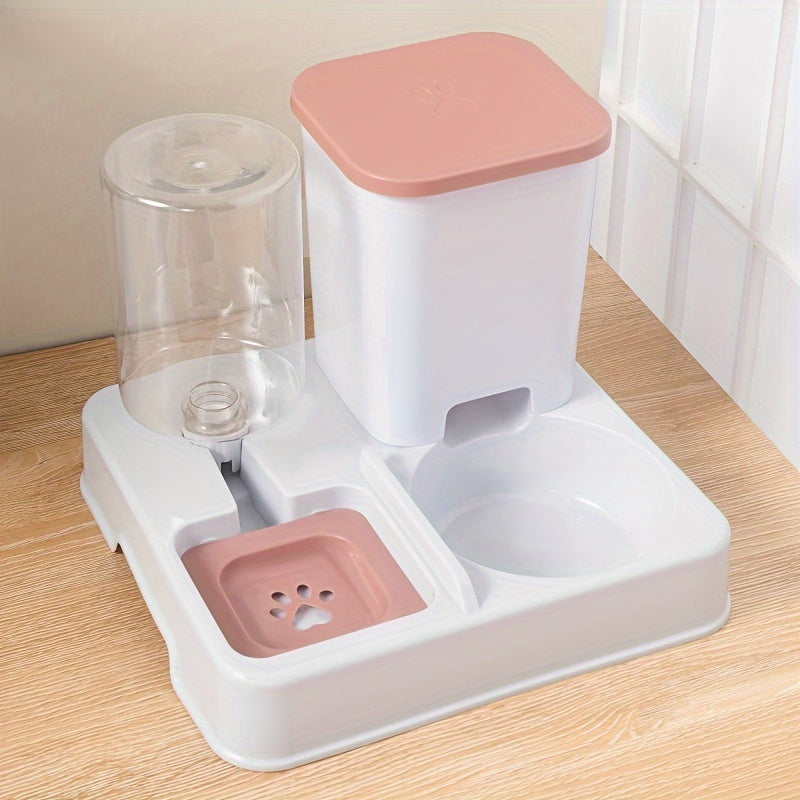 2-in-1 Cat Bowl, Plastic Pet Feeder with Water Dish, Dual-Function Pet Food and Water Bowl, Easy to Clean, Durable, for Cats and Dogs