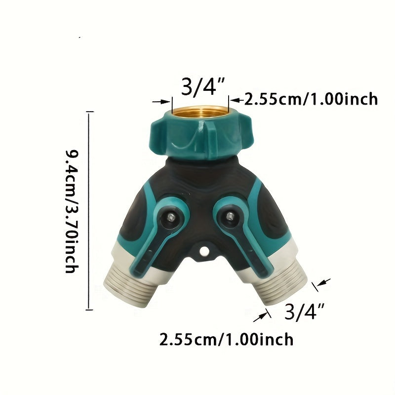 2-Way Watering Hose Connector Adapter - US Standard 3/4 Inch Garden Hose Drip Irrigation Connector with Male & Female Threads, Corrosion-Resistant Black Rubber & Metal Fittings for Lawn & Garden Care, Garden Hose Connector, E