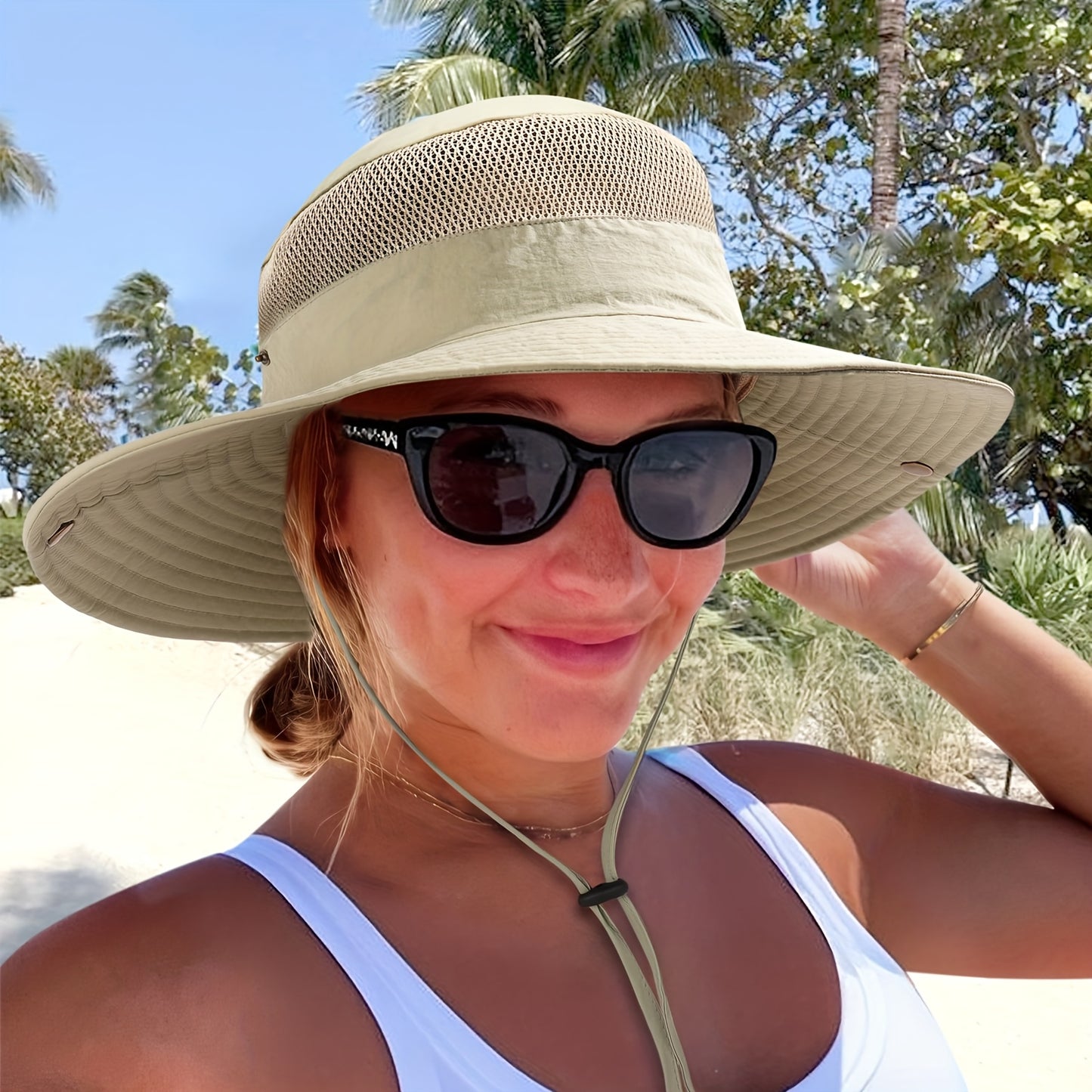 CAMPTRACE Women'S Wide Brim Sun Hat with Ponytail Hole - Breathable, Packable Design for Beach, Hiking & Safari, Lightweight Straw Cap, Beach Hat