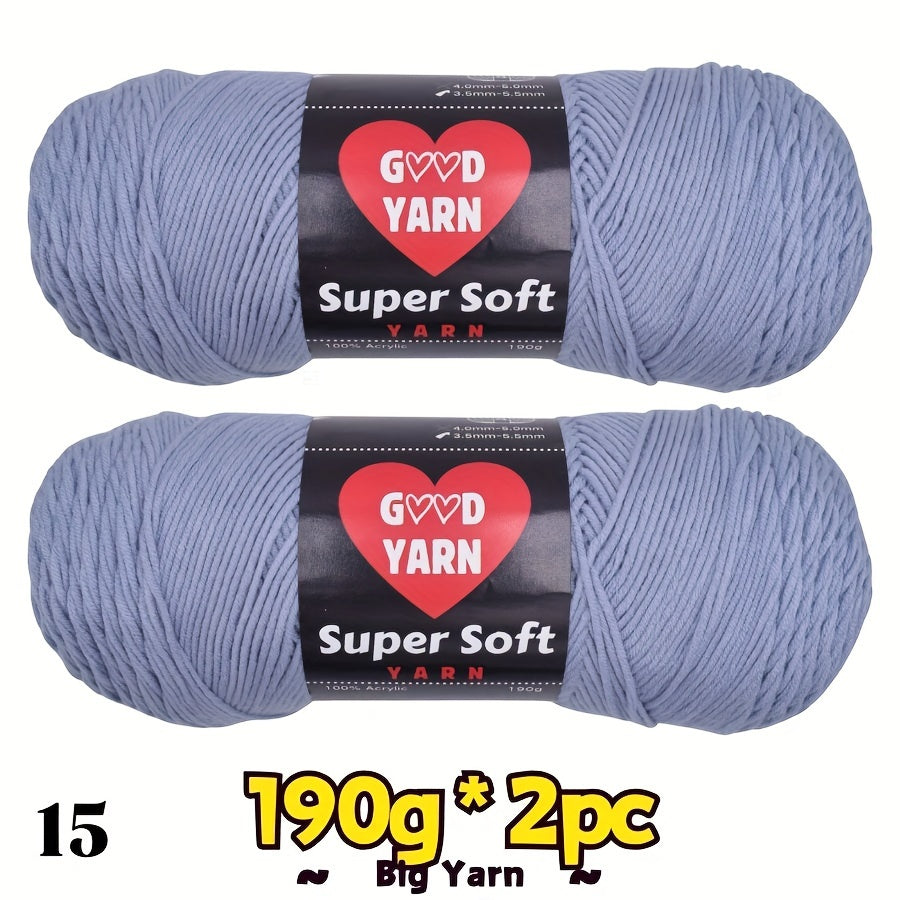 2pc*190g big 100% Acrylic yarn for knitting, crocheting, amigurumi and craft projects, #4-Worsted Yarn