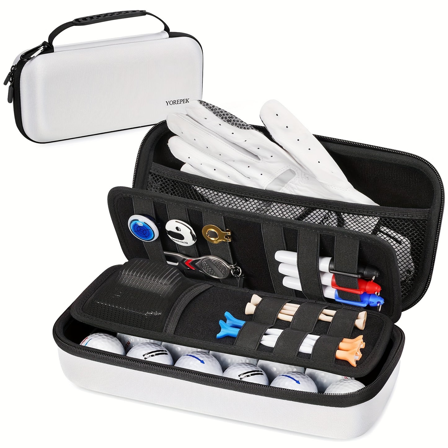Golf Glove Holder with Removable Golf Glove Shaper, golf accessories for men, golf accessories, Protective Hard Shell Golf Accessories Case Bag with 2 Dividers Fits Balls, Tees, Markers, Golf Essentials, Golf Gifts for Men, B