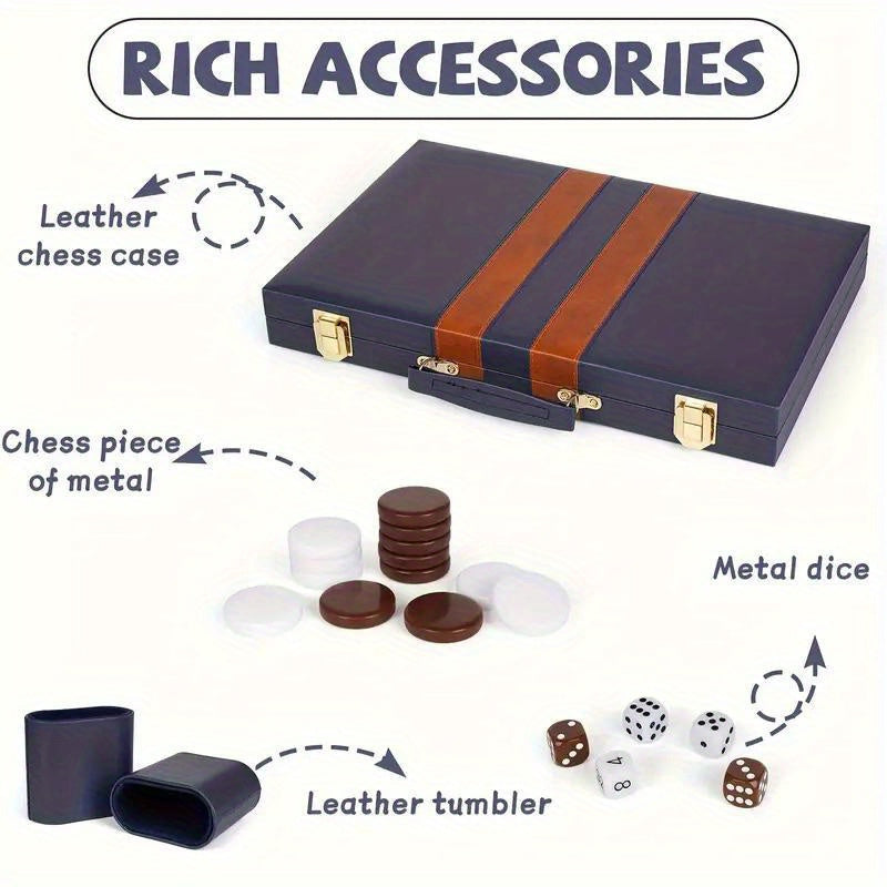 Backgammon / 15-Inch Backgammon Set, Classic Board Game with Premium Folding Backgammon Box; Portable Backgammon Game Set