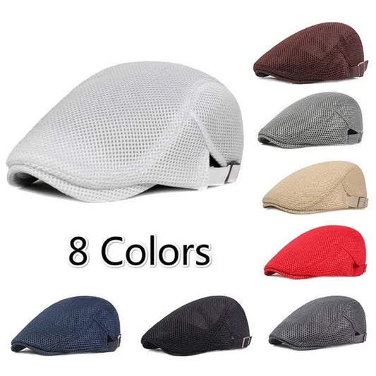1pc 8 Colors Men Cabbie Flat Cap Breathable Mesh Summer Hat Adjustable News Beret Ivy Cap, Ideal Choice for Gifts