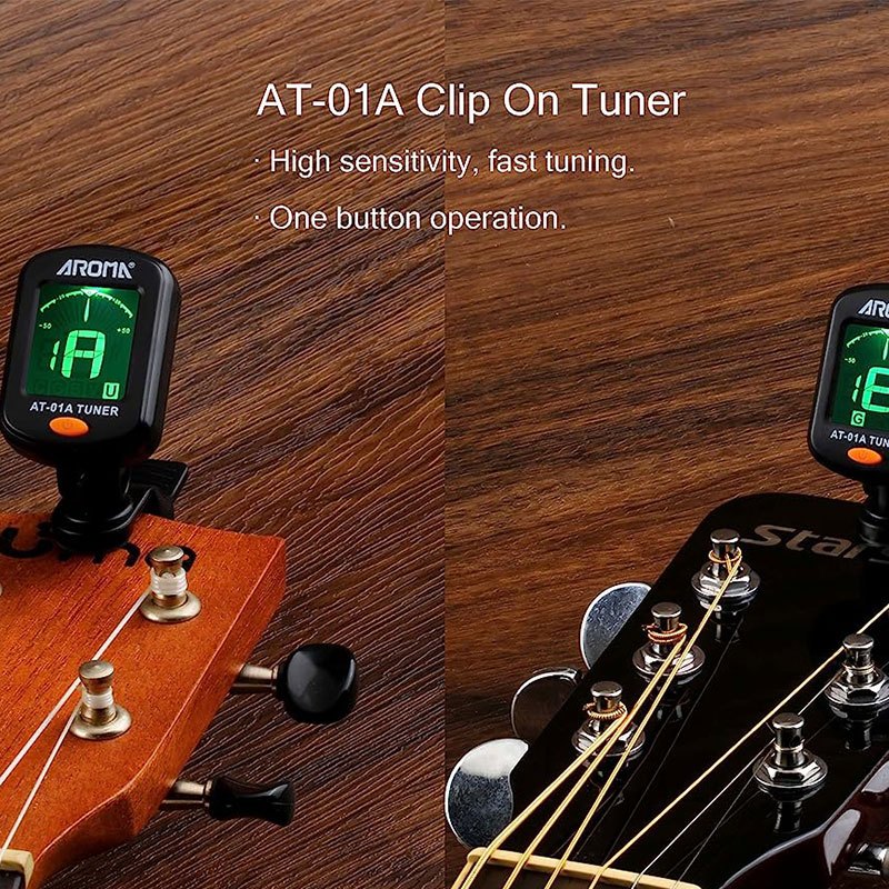 Guitar Tuner / 1-Pack Guitar Tuner, Clip on Tuner for Guitar/ Bass/ Violin/ Ukulele, Auto Power Off/ One Button Operation