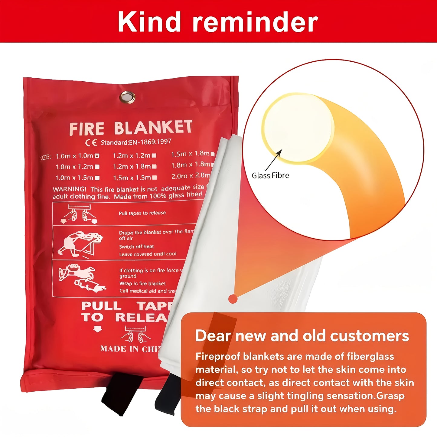 40" X 40" Emergency Fire Blanket for Home & Outdoor Survival - Durable Fiberglass, Tear-Resistant, Non-High Quality, Red with Black Straps, Ideal for Camping & Kitchen Fire Suppression, Kitchen Fire Extinguisher, Tearresistan
