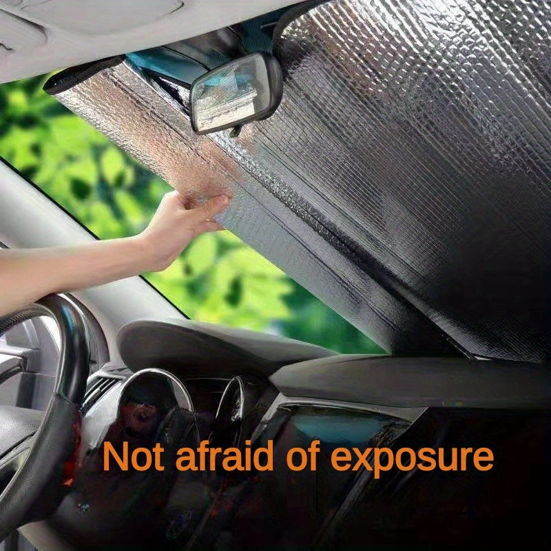 Automobile Sunshade / Double-Sided Bubble Aluminum Foil / Sun Blocking Car Front Cover - Roll-Up Blackout Curtain for Enhanced Privacy & Sun Protection, Sun Visor for Car, Vehicle Interior Cooling, Sleek Car Accessory, Flexible Sun B