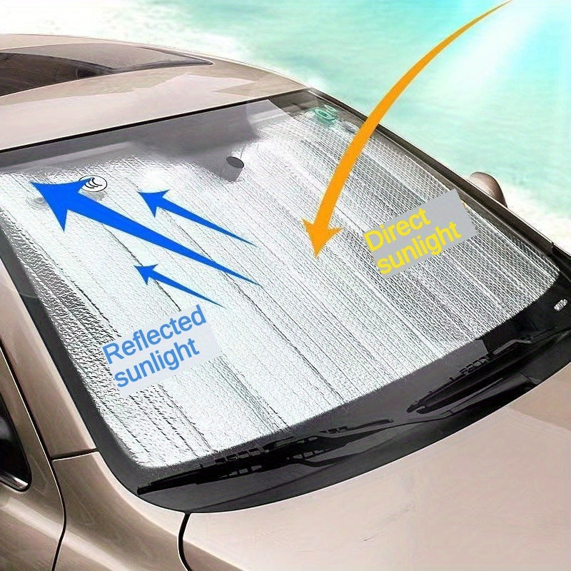 Automobile Sunshade / Double-Sided Bubble Aluminum Foil / Sun Blocking Car Front Cover - Roll-Up Blackout Curtain for Enhanced Privacy & Sun Protection, Sun Visor for Car, Vehicle Interior Cooling, Sleek Car Accessory, Flexible Sun B