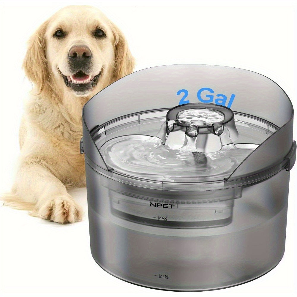 NPET DF30 Dog Water Fountain, 2 Gallon/270oz/8L Large Automatic Dog Water Bowl Dispenser, Pet Water Fountain with Splatter Guard, Cleaning Kit for Large Dogs & Multiple Pets, Without Battery