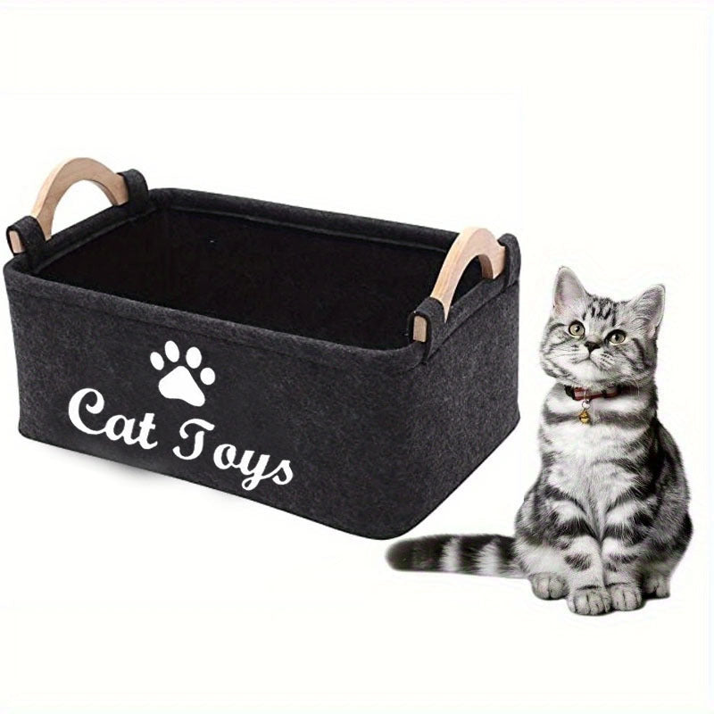 Pet Toy Organizer / 1pc Whisker Wonders Durable Polyester Cat Toy Storage Box, Graphic Paw Print Design