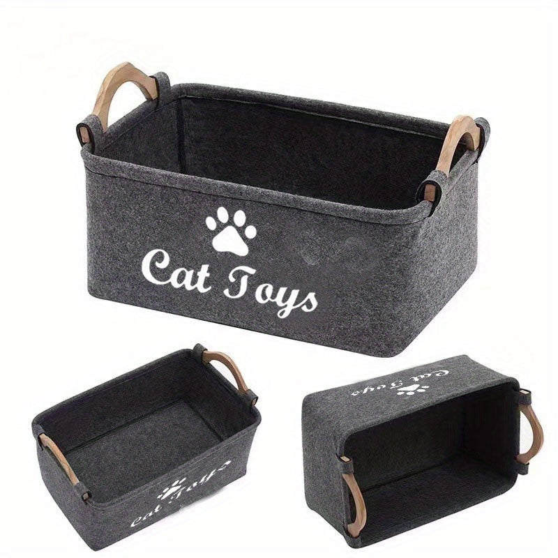 Pet Toy Organizer / 1pc Whisker Wonders Durable Polyester Cat Toy Storage Box, Graphic Paw Print Design
