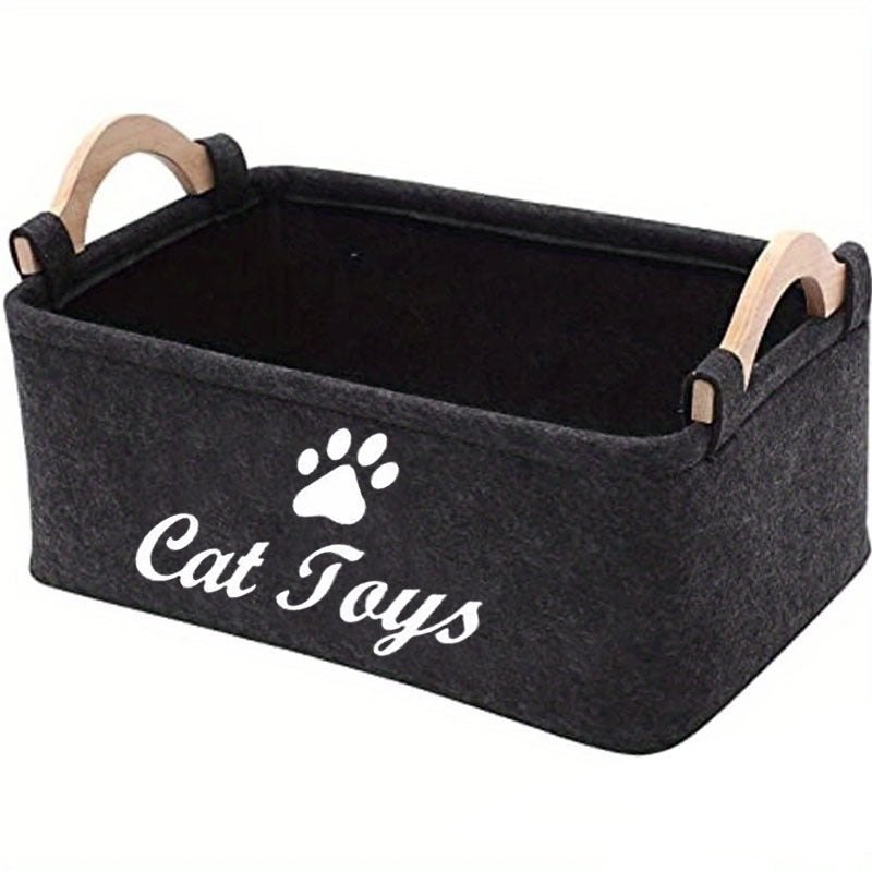 Pet Toy Organizer / 1pc Whisker Wonders Durable Polyester Cat Toy Storage Box, Graphic Paw Print Design