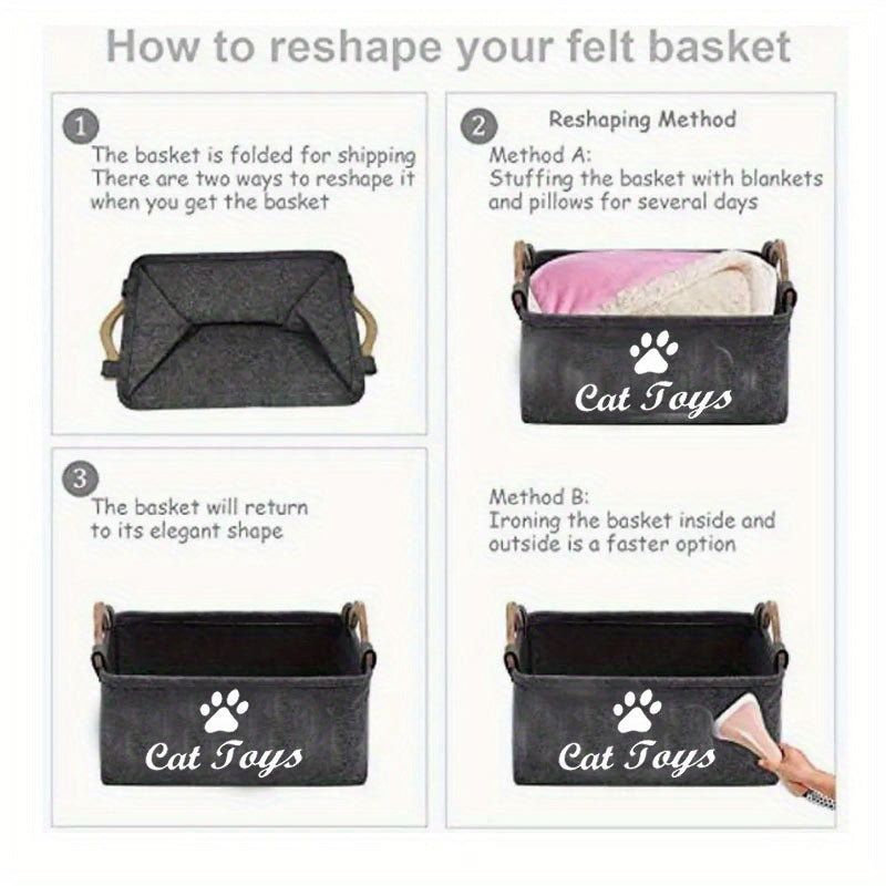 Pet Toy Organizer / 1pc Whisker Wonders Durable Polyester Cat Toy Storage Box, Graphic Paw Print Design