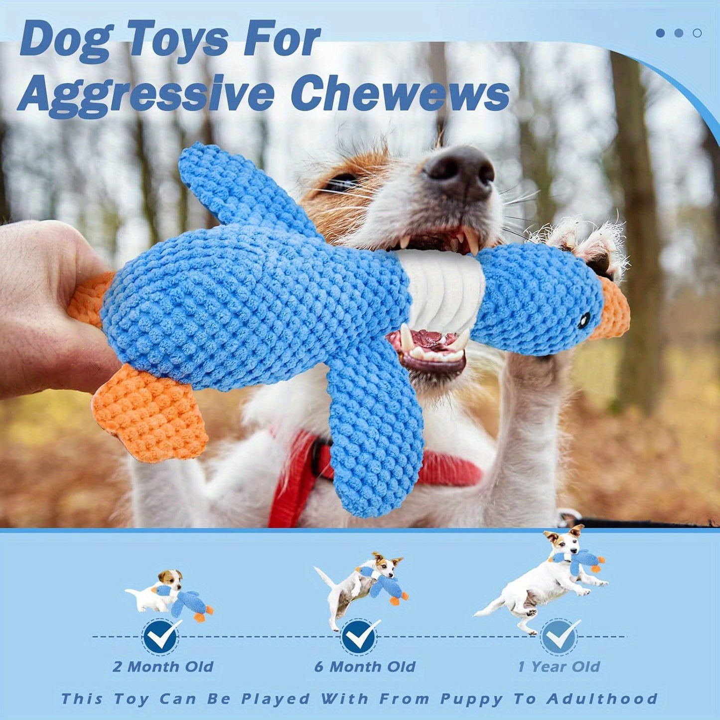 Duck Puppy Toys, Vitscan Upgraded Goose Indestructible Dog Toys For Aggressive Chewers, Crinkle Squeaky Plush Dog Puppy Chew Toys For Teething, Small Medium Large Breed