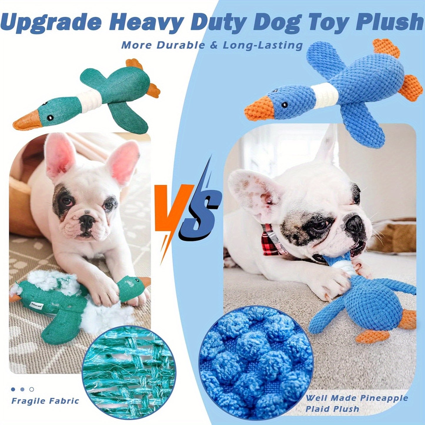 Duck Puppy Toys, Vitscan Upgraded Goose Indestructible Dog Toys For Aggressive Chewers, Crinkle Squeaky Plush Dog Puppy Chew Toys For Teething, Small Medium Large Breed