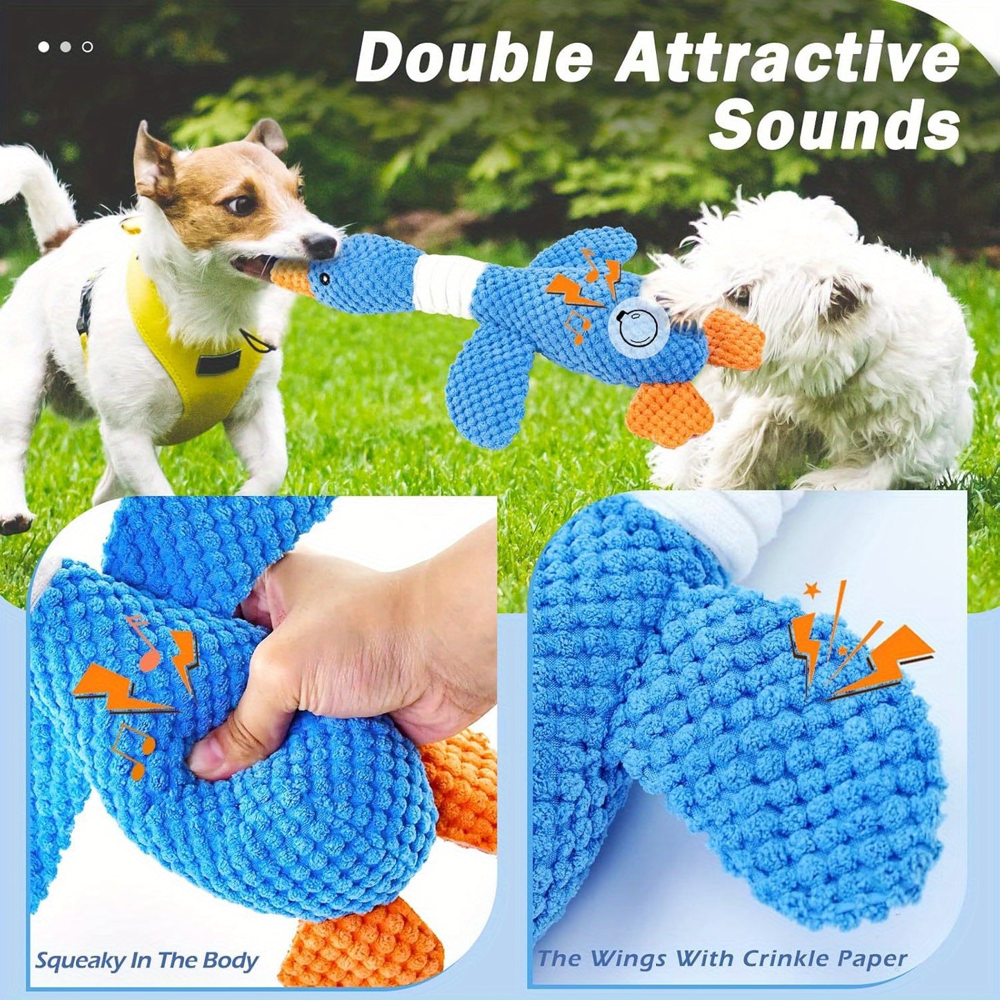 Duck Puppy Toys, Vitscan Upgraded Goose Indestructible Dog Toys For Aggressive Chewers, Crinkle Squeaky Plush Dog Puppy Chew Toys For Teething, Small Medium Large Breed