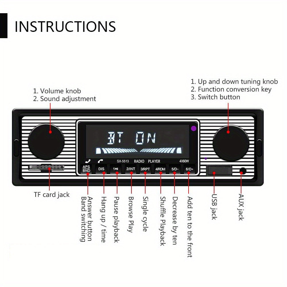 Car stereo / 1DIN Car Stereo with Remote Control - Wireless Handsfree, MP3 Player, FM Radio, USB/TF/AUX Input, EQ Adjustable, 12V Hardwired for Cars, Trucks, SUVs Vehicle Audio System, Modern Dashboard Integration