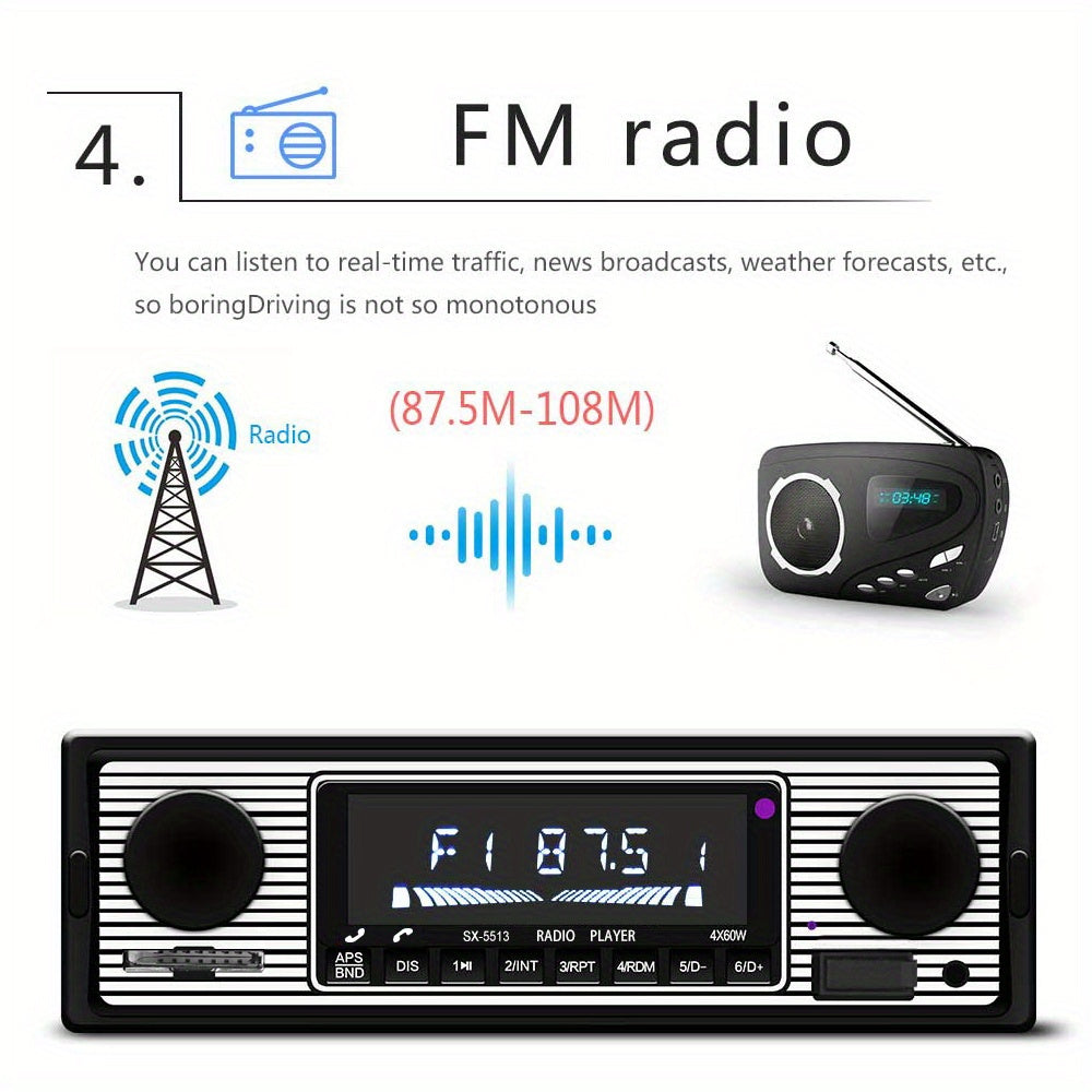 Car stereo / 1DIN Car Stereo with Remote Control - Wireless Handsfree, MP3 Player, FM Radio, USB/TF/AUX Input, EQ Adjustable, 12V Hardwired for Cars, Trucks, SUVs Vehicle Audio System, Modern Dashboard Integration
