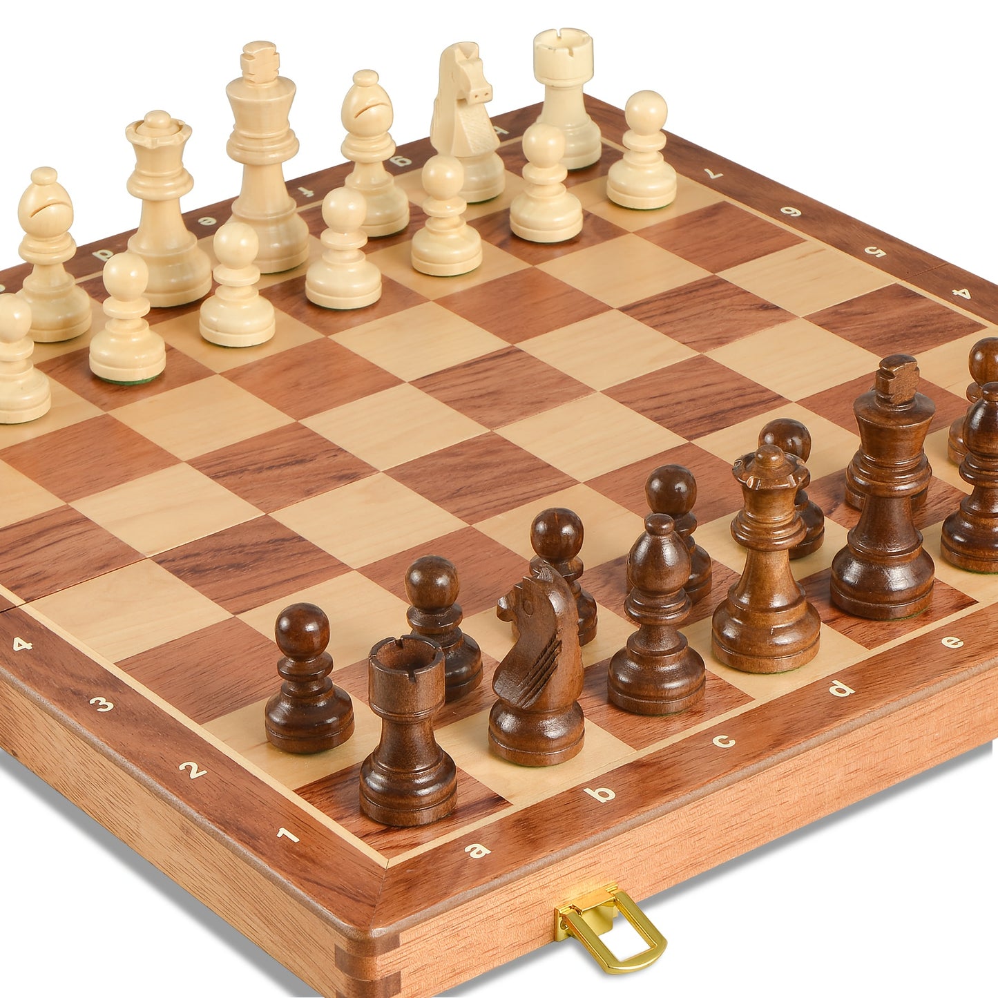 Chess / 15" x 15" Premium Folding Chess Set - Handcrafted Solid Wood Pieces, Classic Design with Black & White Checkers, Includes 2 Rooks, 2 Knights, 2 Bishops, 2 Queens, 1 King, 1 Knight, 1 Bishop, 1 Queen, 1 King - Ideal Gift for H