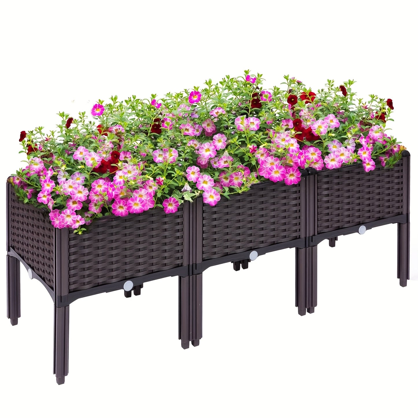 3pcs Elevated Garden Beds with Legs - Classic Woven Black Plastic Planter Boxes, Lightweight & Durable Multi-Component Design for Outdoor Flowers, Vegetables, Herbs - Raised Bed Gardening for Improved Drainage & Pest Protecti