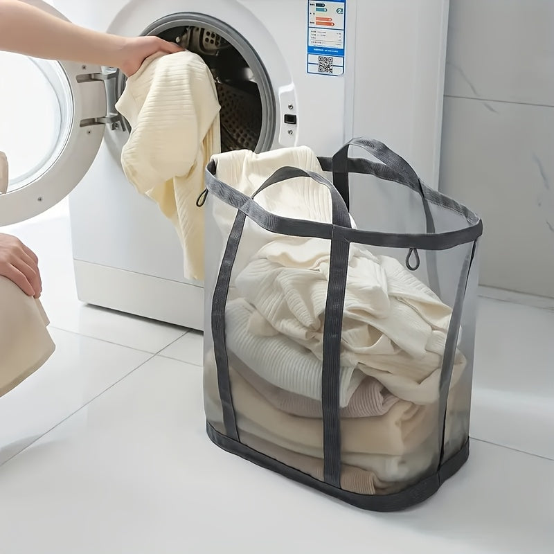 Laundry Basket / Nylon Mesh Laundry Basket, Foldable Dirty Clothes Storage Bag with Handle, Portable Independent Laundry Hamper, Suitable for Bedroom, Laundry Room, Bathroom, Toys and Miscellaneous Items