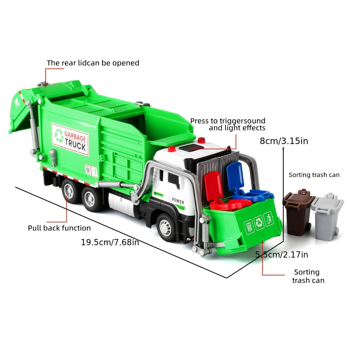 Toys / Garbage Truck Toys for Kids, Pull Back Garbage Truck Toy with Lights and Sounds and Recycling Truck Toy With Trash Cans And Bins And Trash Cards