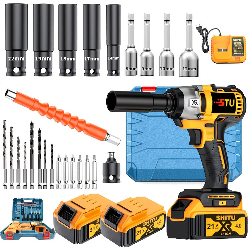 Cordless impact wrench, impact wrench with charger, lithium-ion wrench, portable, fast charger - electric tools suitable for home and car maintenance and repair