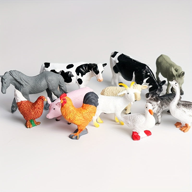 Toys / 12pcs Farm Animal Figures Set, PVC Miniature Play Animals, Educational Toy Collection, with Chickens, Ducks, Geese, Horses, Cows for Children 3-6 Years, Science & Cognitive Development