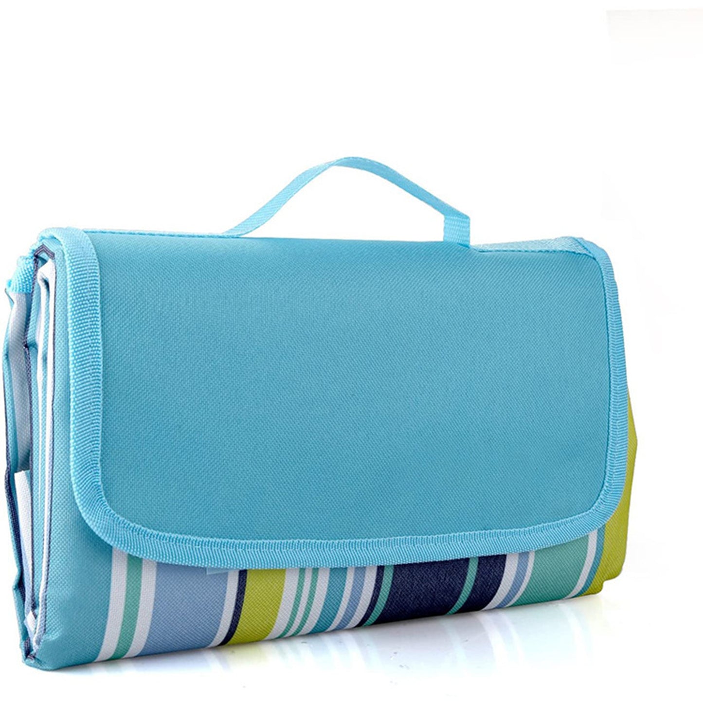 Oversized 80" x 60" Outdoor Picnic Blanket - Portable Beach Mat with Vibrant Blue & Green Stripes, Durable Oxford Cloth, Ideal for Camping, Hiking, and Vacation, All-Season Use, Camping Essentials | Vibrant Striped Design | D