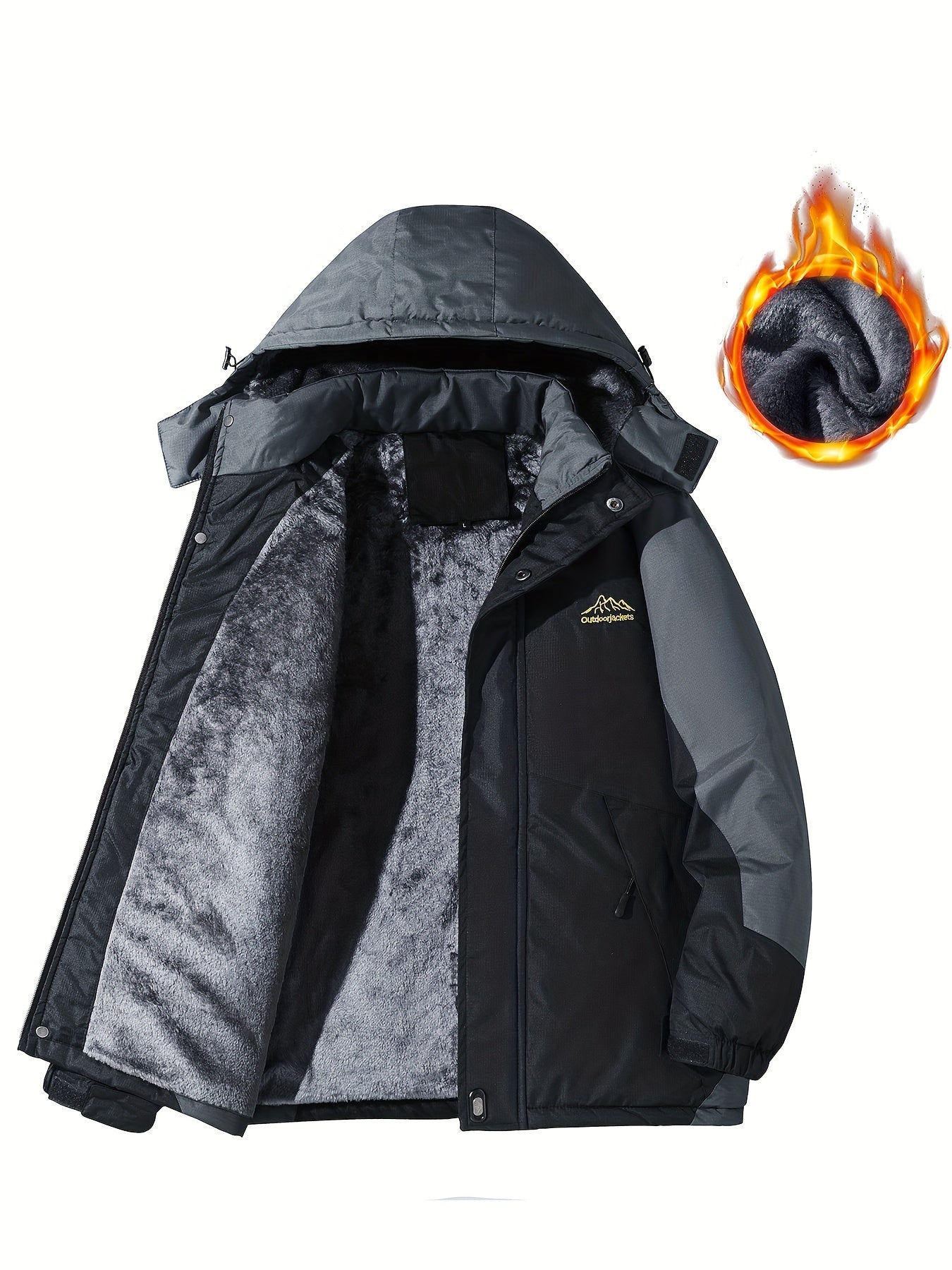 Men's Jacket / Men's Casual Color Block Thick Hooded Jacket, Windproof Single-Layer Fleece Jacket for Fall Winter Jacket Gifts