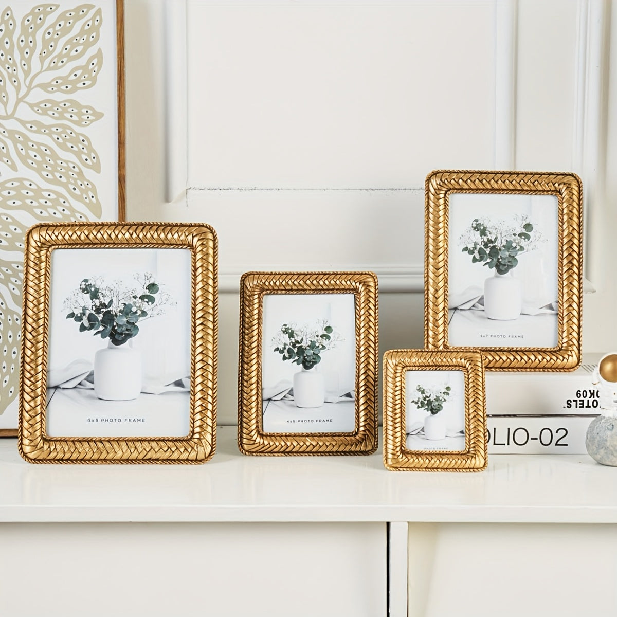 Picture Frames / 1pc Golden Woven Pattern Resin Photo Frame - Modern Creative Tabletop Decor for Bedroom, Study, or Office, Multiple Styles Available, Simple yet Elegant Design for Photo Display, Office Decor | Decorative Frame | Textured Fin