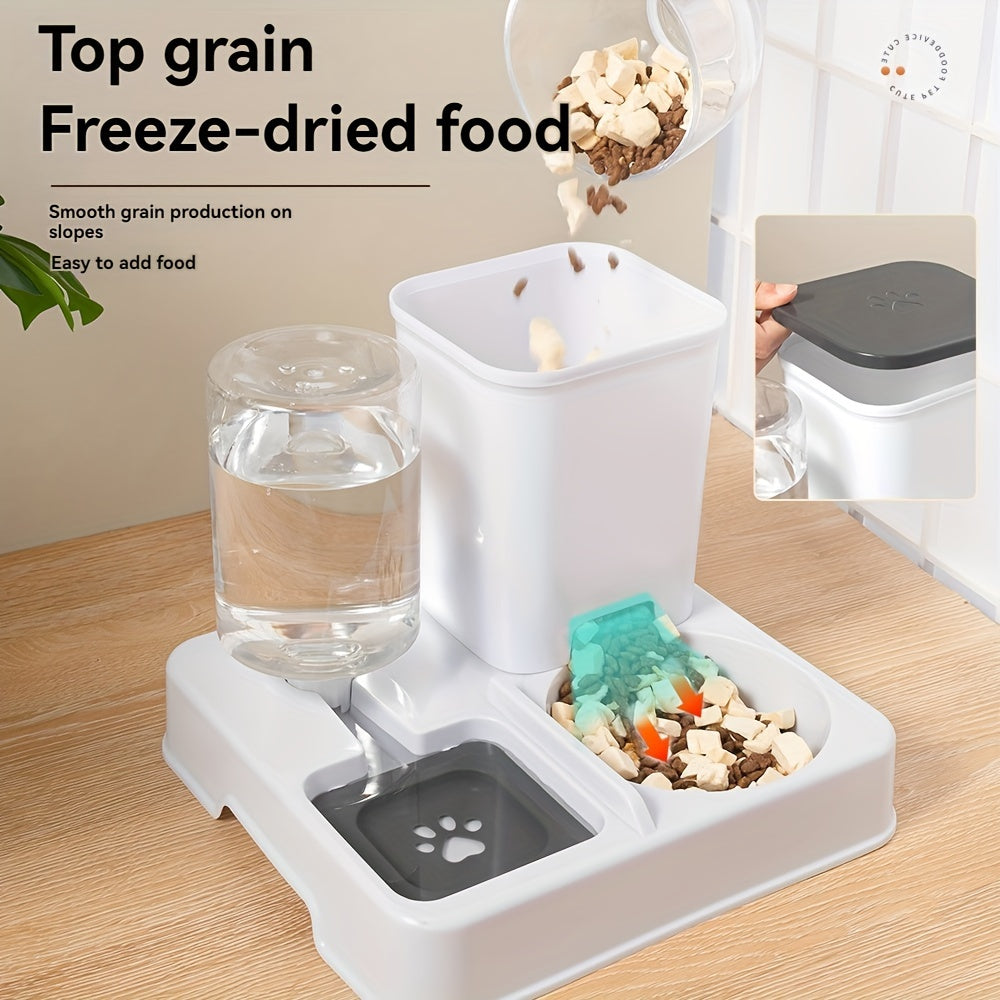 2-in-1 Cat Bowl, Plastic Pet Feeder with Water Dish, Dual-Function Pet Food and Water Bowl, Easy to Clean, Durable, for Cats and Dogs