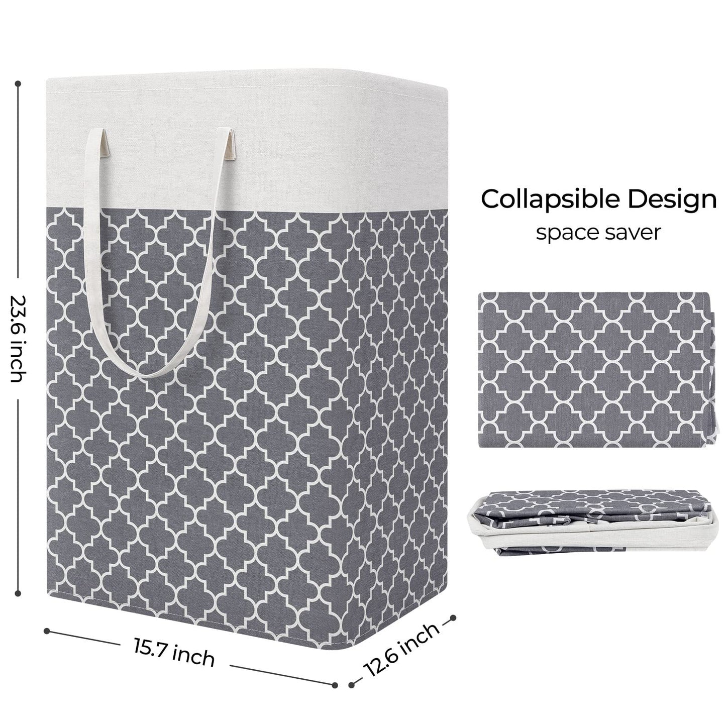 Laundry Basket / Vivicreate Laundry Basket Hamper Large Collapsible Laundry Hamper with Easy Carry Handles / Free-standing Clothes Hampers for Laundry, Bedroom, Dorm, Clothes, Towels, 75L, Clover Grey