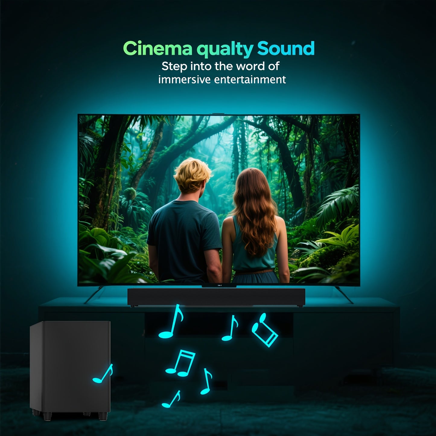 Soundbar / 60W Powerful Soundbar System with Subwoofer - 5.0, Home Theater Speaker with Deep Bass, HDTV-like Audio, USB/AUX//Mic Inputs, Compatible with Smart TV, PC, Gaming, Projector - Easy Setup & Remote Control Included