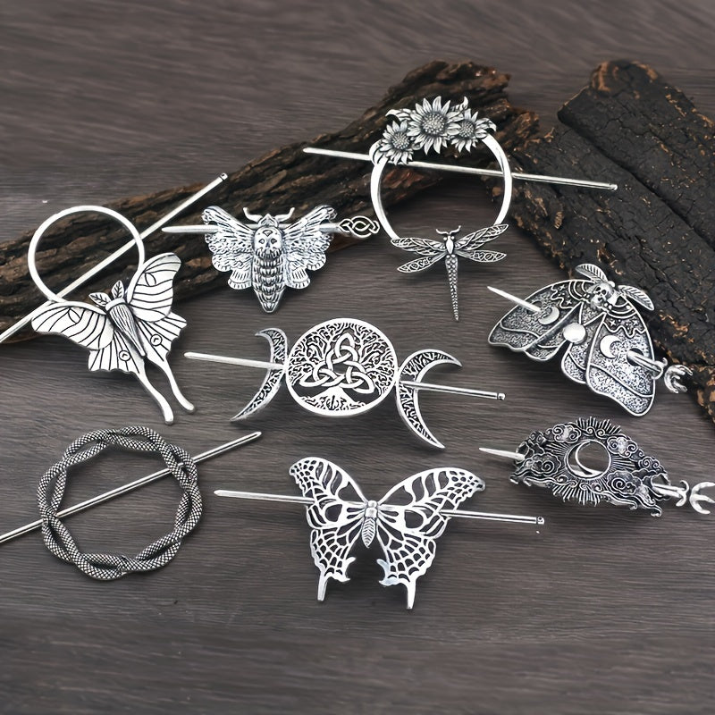 8 PCS Vintage Crescent Cloud Hair Clips Witchy Moon Hair Stick Witches Halloween Hair Clips Pagan Gothic Hair Wiccan Viking Hair Clips Jewelry Holiday Gifts
